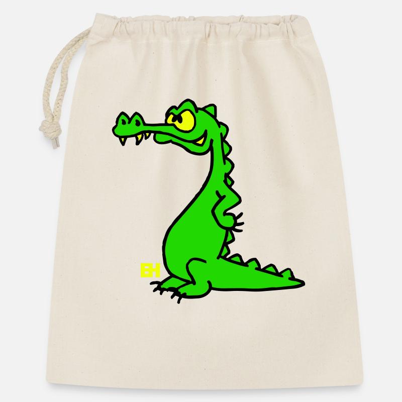 Smiling Crocodile, dreifarbiges Design - Geschenkbeutel aus Baumwolle (40 x 50 cm) - Natur