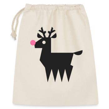 Rentier Rudolf Logo L schwarz mit neonpinker Nase - Geschenkbeutel aus Baumwolle (40 x 50 cm) - Natur - Vorne