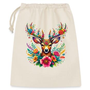 Hirsch mit Blumen geschmückt - Geschenkbeutel aus Baumwolle (40 x 50 cm) - Natur - Vorne