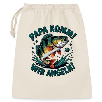 Papa Komm Wir Angeln Fischmotiv - Geschenkbeutel aus Baumwolle (40 x 50 cm) - Natur - Vorne