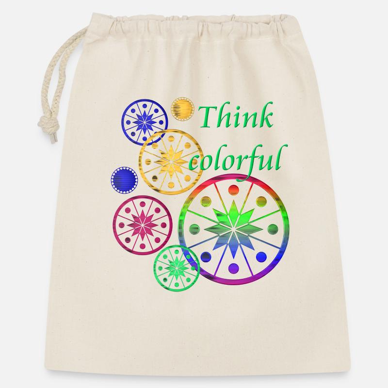 Sternblüten mit Spruch Think colorful - Geschenkbeutel aus Baumwolle (40 x 50 cm) - Natur