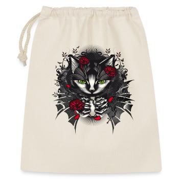 dunkles Gothic Katzen Porträt mit roten Rosen - Geschenkbeutel aus Baumwolle (40 x 50 cm) - Natur - Vorne