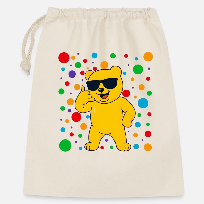 Sonniger Bär mit Sonnenbrille und Konfetti - Geschenkbeutel aus Baumwolle (40 x 50 cm) - Natur