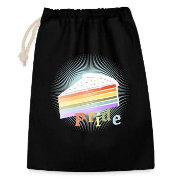 Stück Regenbogen Kuchen in zarten Pastellfarben - Geschenkbeutel aus Baumwolle (30 x 45 cm) - Schwarz - Vorne