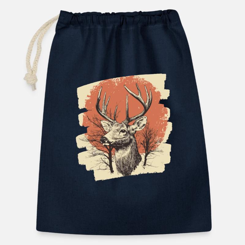 Hirsch mit Geweih - Geschenkbeutel aus Baumwolle (30 x 45 cm) - Navy