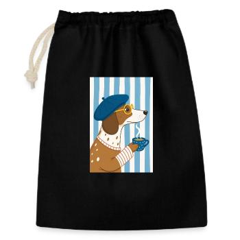 Chien chic café et béret - Sac cadeau 30 x 45 cm - noir - Devant
