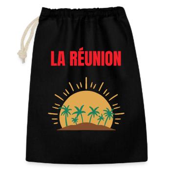 T-shirt La Réunion soleil et palmiers - Sac cadeau 30 x 45 cm - noir - Devant