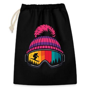 Apres Ski Skifahrer Mütze Skibrille Winter Sport - Geschenkbeutel aus Baumwolle (30 x 45 cm) - Schwarz - Vorne