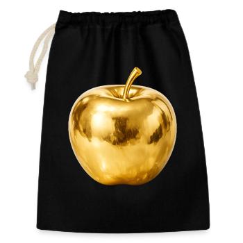 Goldener Apfel – Premium Shine - Geschenkbeutel aus Baumwolle (30 x 45 cm) - Schwarz - Vorne