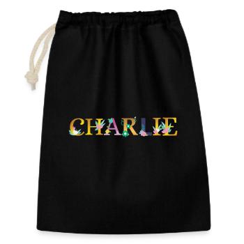 CHARLIE prénom orné de fleurs - Sac cadeau 30 x 45 cm - noir - Devant