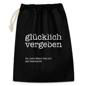 Glücklich vergeben! - Geschenkbeutel aus Baumwolle (30 x 45 cm) - Schwarz - Vorne