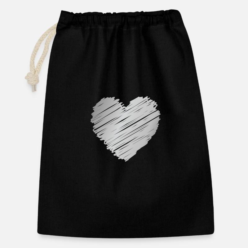 Silbernes Kritzelherz – Romantik Minimal Style - Geschenkbeutel aus Baumwolle (30 x 45 cm) - Schwarz