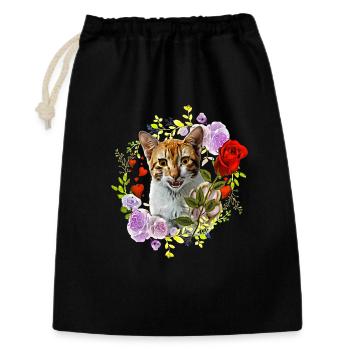 Chat riant avec rose pour l’amour - Sac cadeau 30 x 45 cm - noir - Devant