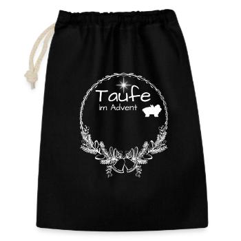 Taufe im Advent Baby greift nach Weihnachtsstern - Geschenkbeutel aus Baumwolle (30 x 45 cm) - Schwarz - Vorne
