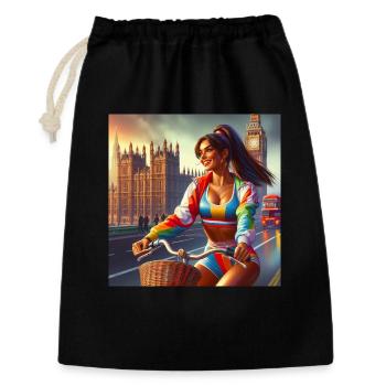 Fille vintage sur un vélo par Big Ben à Londres - Sac cadeau 30 x 45 cm - noir - Devant