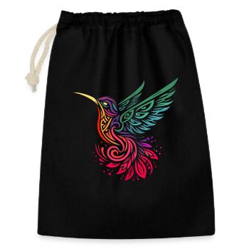 colibri oiseau mouche multicolore style tribal - Sac cadeau 30 x 45 cm - noir - Devant