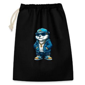 Biber Cool Cartoon Figur Kawaii Clipart - Geschenkbeutel aus Baumwolle (30 x 45 cm) - Schwarz - Vorne