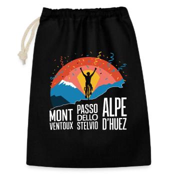 Montagnes cyclables Stelvio Ventoux Alpe d’Huez KOM - Sac cadeau 30 x 45 cm - noir - Devant