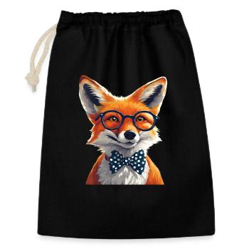 Eleganter Fuchs mit Brille und Fliege - Geschenkbeutel aus Baumwolle (30 x 45 cm) - Schwarz - Vorne