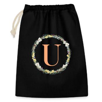 U Monogram, Couronne de fleurs, Personnalisable - Sac cadeau 30 x 45 cm - noir - Devant