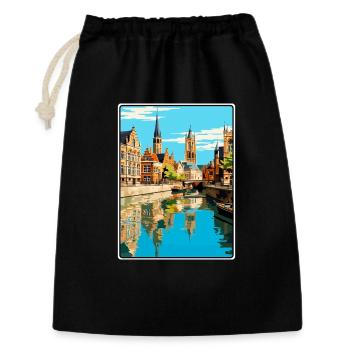 Gent Belgien Charmante Stadt Skyline Illustration - Geschenkbeutel aus Baumwolle (30 x 45 cm) - Schwarz - Vorne