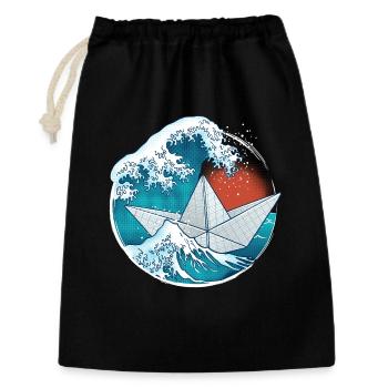Origami paper boat and waves - Gift Bag 30 x 45 cm - black - Front