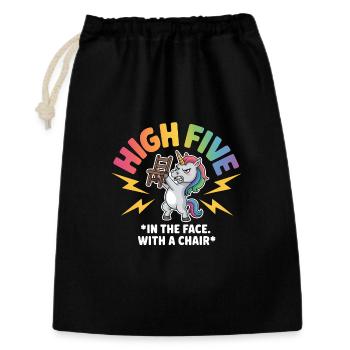 High Five mit einem Stuhl im Gesicht - Funny Unicorn - Geschenkbeutel aus Baumwolle (30 x 45 cm) - Schwarz - Vorne