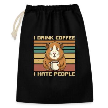 Zitat des grummeligen Meerschweinchen-Kaffees - Geschenkbeutel aus Baumwolle (30 x 45 cm) - Schwarz - Vorne