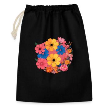 Blumen im Retro-Pop - Geschenkbeutel aus Baumwolle (30 x 45 cm) - Schwarz - Vorne