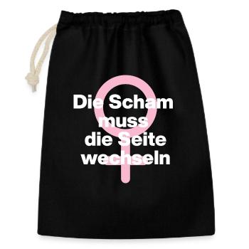 FRAUENPOWER: DIE SCHAM MUSS DIE SEITE WECHSELN ♀ - Geschenkbeutel aus Baumwolle (30 x 45 cm) - Schwarz - Vorne