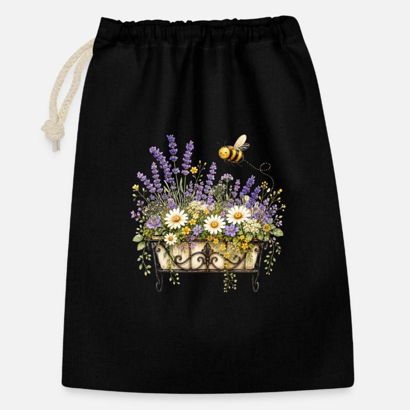 Bienenfreundlicher Blumenkasten - Geschenkbeutel aus Baumwolle (30 x 45 cm) - Schwarz
