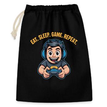 Eat Sleep Game Repeat Gaming Spruch - Geschenkbeutel aus Baumwolle (30 x 45 cm) - Schwarz - Vorne