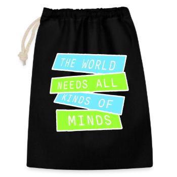 The World Needs All Kinds Of Minds Inspirierend - Geschenkbeutel aus Baumwolle (30 x 45 cm) - Schwarz - Vorne