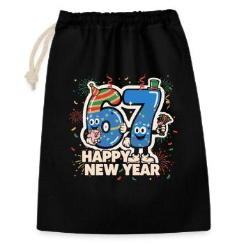 67 Six Seven 6-7 Silvester 2026 Lustig Geschenk - Geschenkbeutel aus Baumwolle (30 x 45 cm) - Schwarz - Vorne