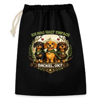 Dackel Natur Wappen Motiv mit Herz und Spruch - Geschenkbeutel aus Baumwolle (30 x 45 cm) - Schwarz - Vorne