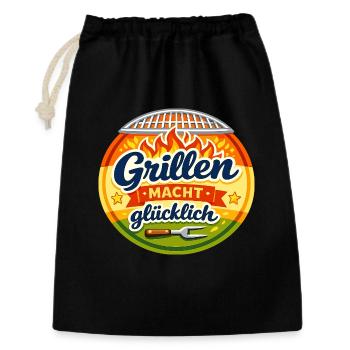 Grillen macht glücklich – Feuer & Grillkunst - Geschenkbeutel aus Baumwolle (30 x 45 cm) - Schwarz - Vorne
