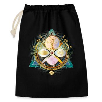 Amulett mit goldenem Baum und Natur Elementen - Geschenkbeutel aus Baumwolle (30 x 45 cm) - Schwarz - Vorne