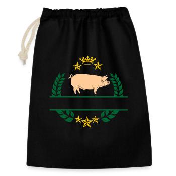 Cochon en couronne de laurier vert avec couronne jaune d’or - Sac cadeau 30 x 45 cm - noir - Devant