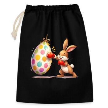 Boxender Osterhase mit Osterei-Boxsack  - Geschenkbeutel aus Baumwolle (30 x 45 cm) - Schwarz - Vorne
