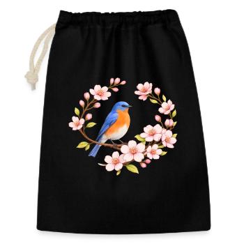 Bluebird with cherry blossom spring motif - Gift Bag 30 x 45 cm - black - Front