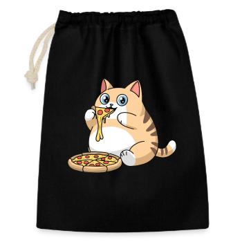 Chat potelé mignon mangeant de la pizza - Sac cadeau 30 x 45 cm - noir - Devant