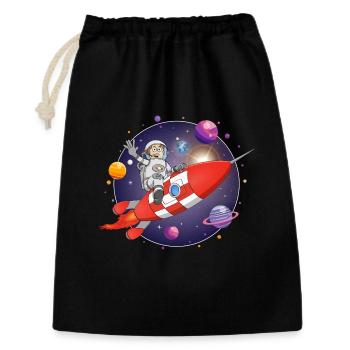 L’astronaute et la fusée rouge dans l’espace - Sac cadeau 30 x 45 cm - noir - Devant