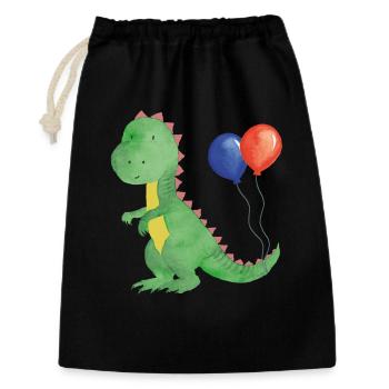 Kleiner Dino mit Luftballons - Geschenkbeutel aus Baumwolle (30 x 45 cm) - Schwarz - Vorne