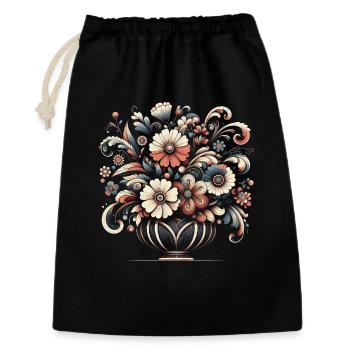 Elegante Blumenstraußkunst mit komplizierten Details - Geschenkbeutel aus Baumwolle (30 x 45 cm) - Schwarz - Vorne