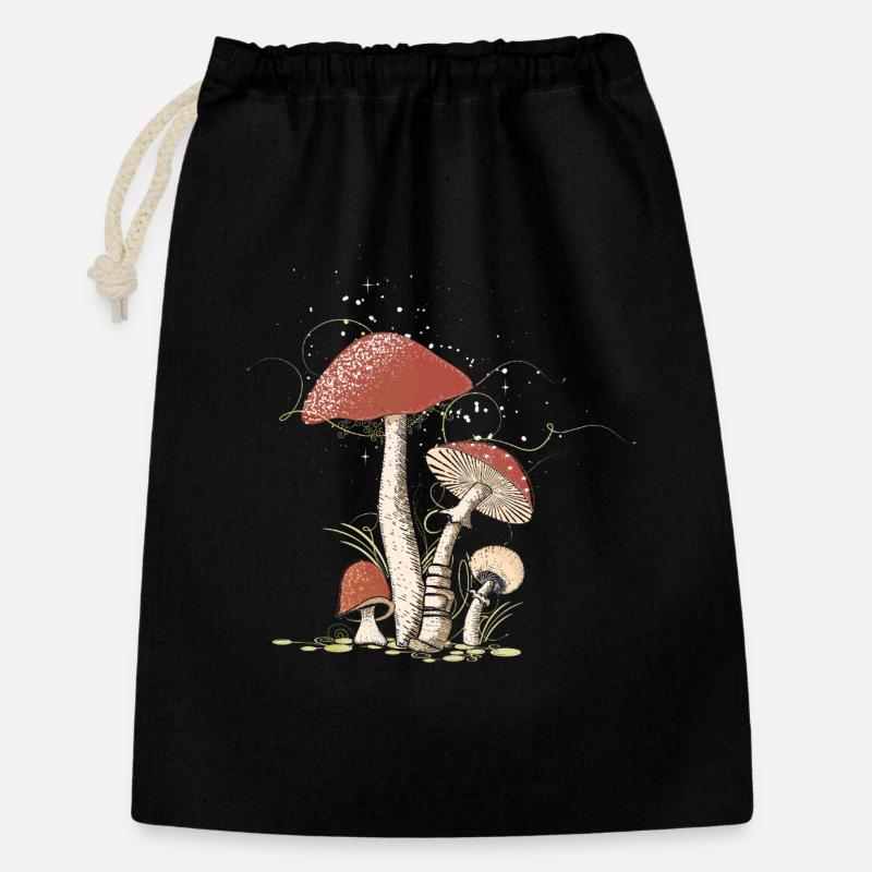 Champignons magiques dans la forêt illustrés - Sac cadeau 30 x 45 cm - noir