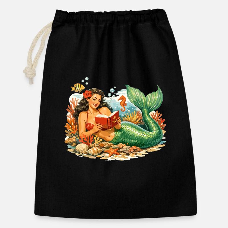 Retro havfrue-pin-up i Coral Reef Reading - Gavepose 30 x 45 cm - sort