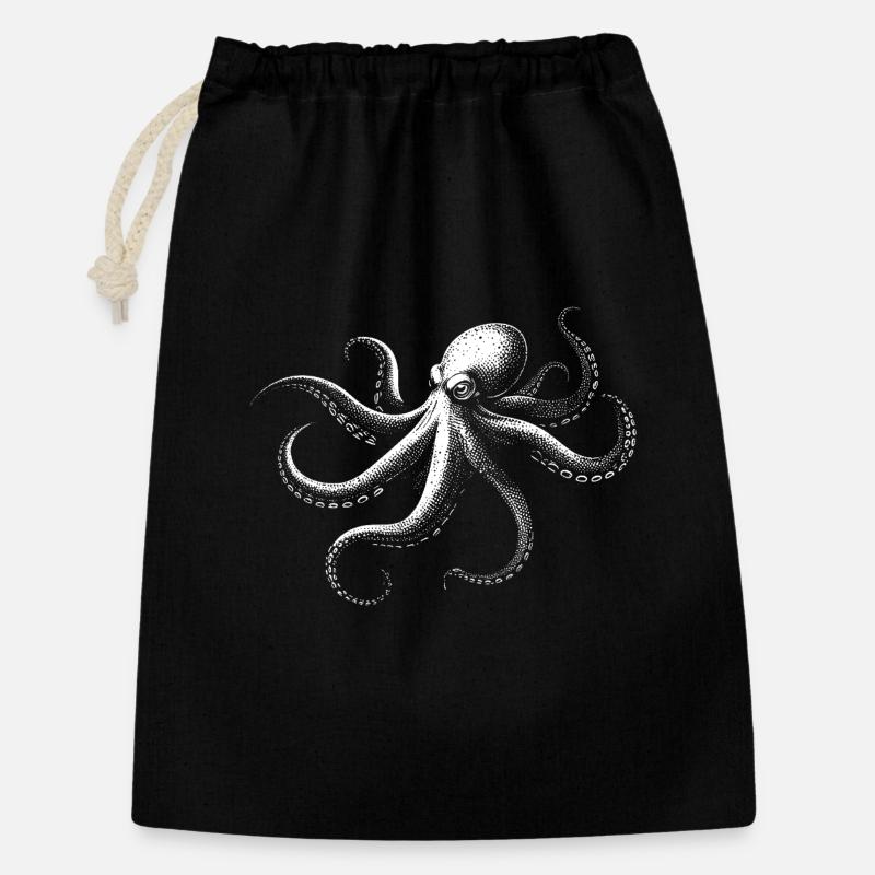 Octopus in Monochrome - Gift Bag 30 x 45 cm - black