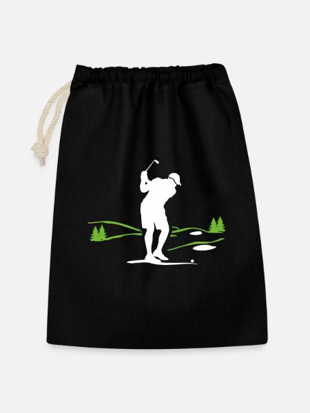 Golfer Silhouette auf Grünlandschaft - Geschenkbeutel aus Baumwolle (30 x 45 cm) - Schwarz