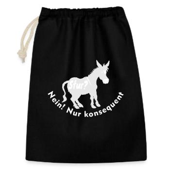 Witziger Esel Humor – Stur? Nein, nur konsequent - Geschenkbeutel aus Baumwolle (30 x 45 cm) - Schwarz - Vorne