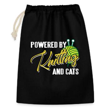 Powered by Knitting and Cats Humor Life - Geschenkbeutel aus Baumwolle (30 x 45 cm) - Schwarz - Vorne